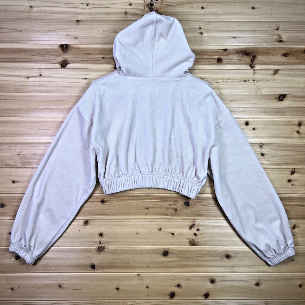 Talentless Hoodie Womens Small Cream Long Sleeve Hooded Crop Top Sweatshirt - Picture 6 of 9